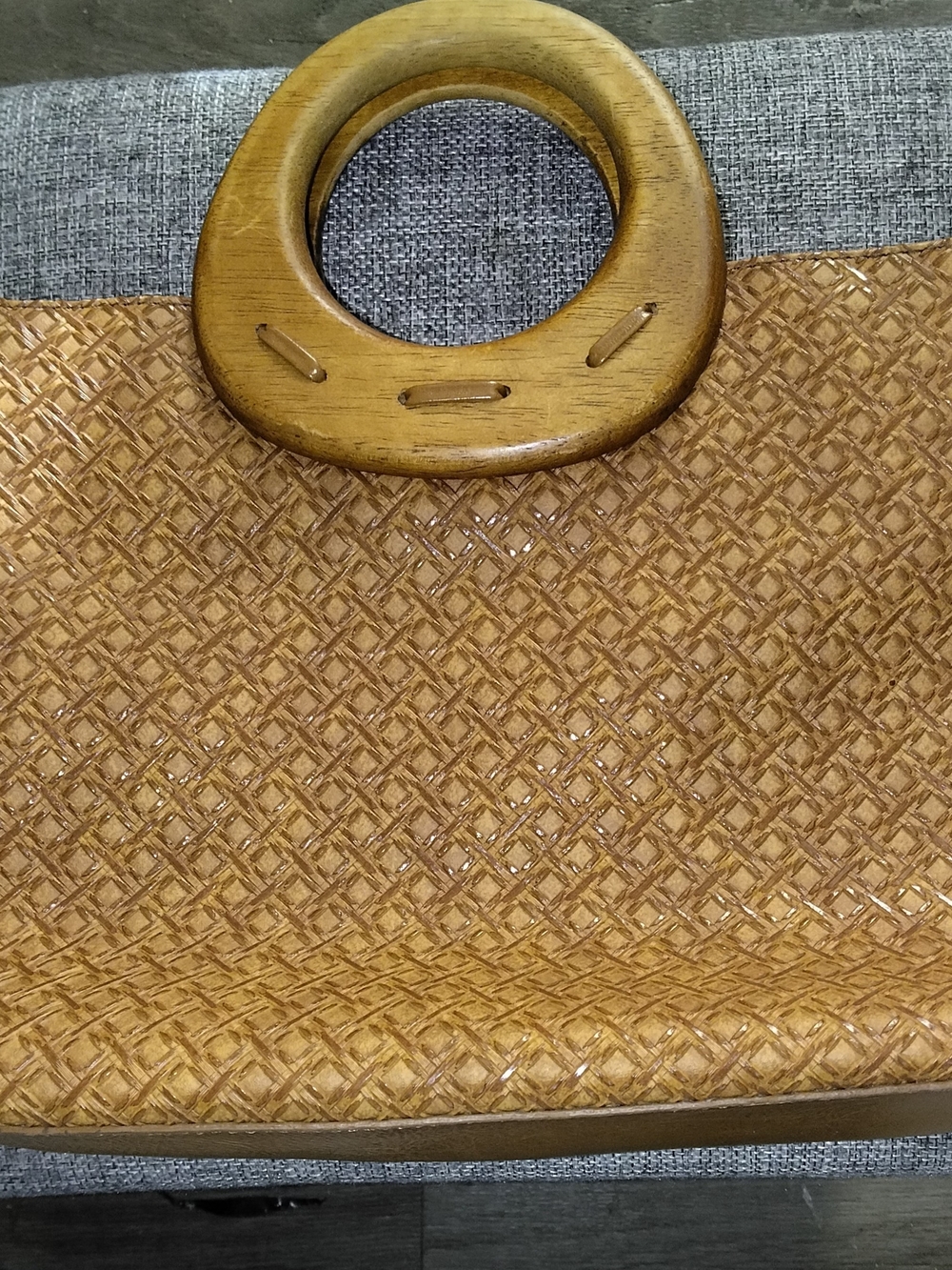 Relic Woven Tan Tote with Wooden Ring Handle